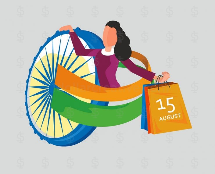 India Independence day celebration, A girl enjoy shopping on independence day sale